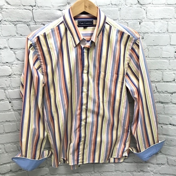 🌸Clearance!🌸 PAUL FREDRICK  Mens Shirt Stripe Luxury 15 -34/35 - Picture 4 of 8